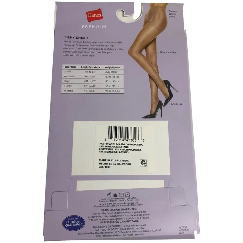 Hanes Silky Sheer Tummy Control Lightest Coverage Nude Pantyhose XL NWT